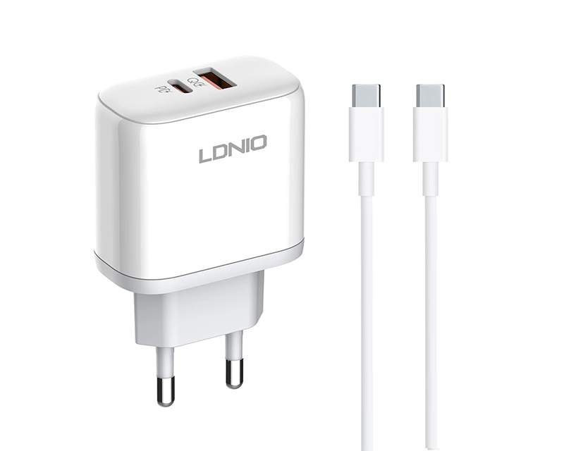 Kablovi, adapteri i punjači - LDNIO A2526C 45W QC4.0 Dual USB-A/USB-C punjač bijeli + Tip-C na Tip-C kabl - Avalon ltd