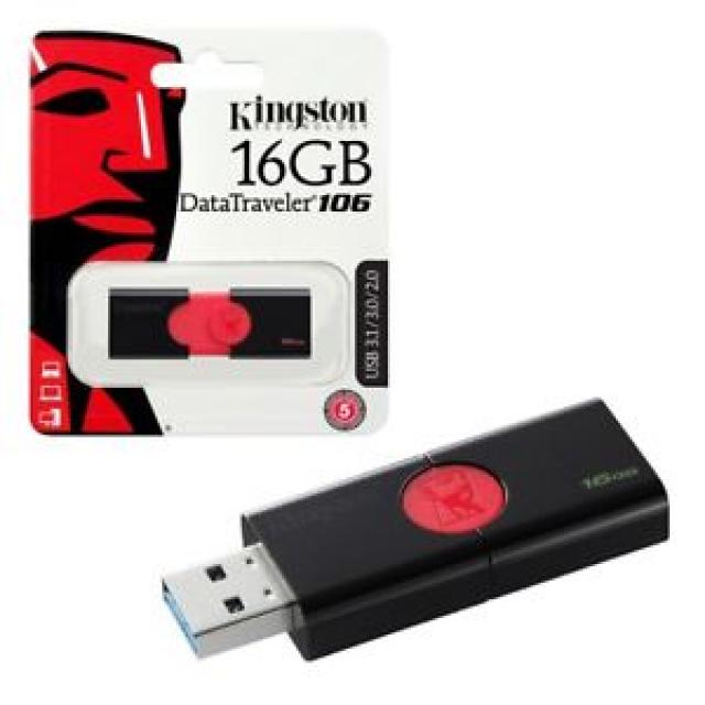 USB memorije i Memorijske kartice - Kingston 16GB DataTraveler 106, Sliding cap design, USB 3.1, Crna/crvena - Avalon ltd