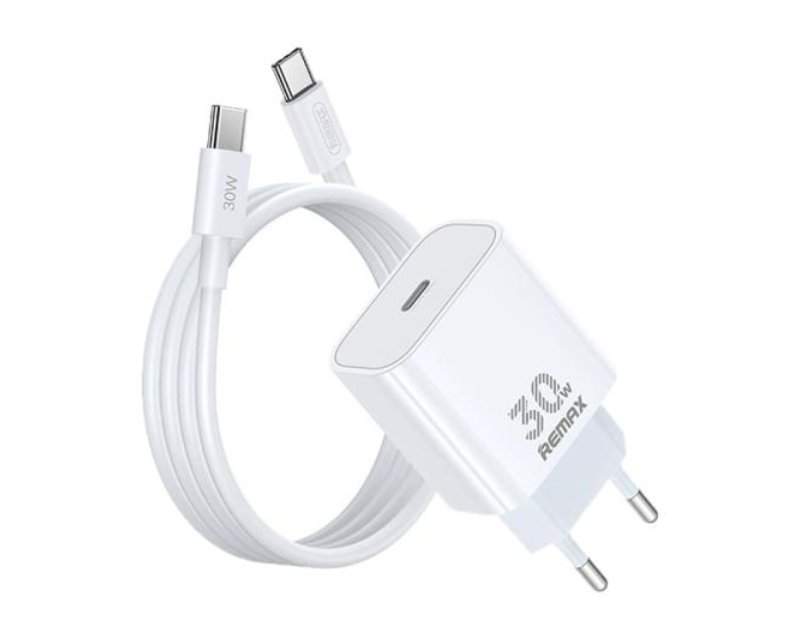 Kablovi, adapteri i punjači - REMAX RP-U71 Strujni punjač GaN 30W USB-C i USB-C na USB-C 1m kabl beli - Avalon ltd