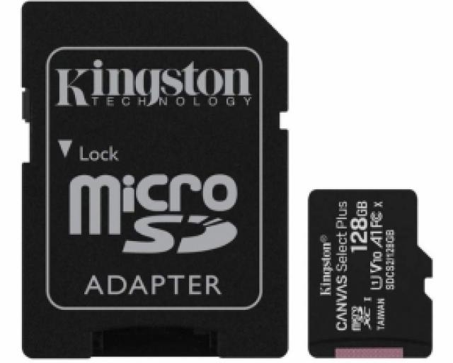 USB memorije i Memorijske kartice - Kingston Micro SDHC 128GB Canvas Select Plus C10 + SD Adapter, A1, V10, up to 100 MB/s - Avalon ltd
